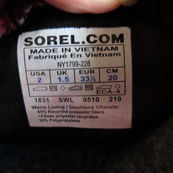 Sorel Children's Boots Slip On Brown/Maroon Rubber & Nylon Extra Lining Size 2 - Picture 8 of 10